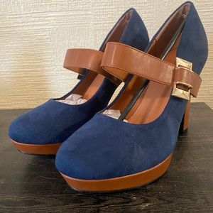 Blue and Brown Mary Jane Platform Heels